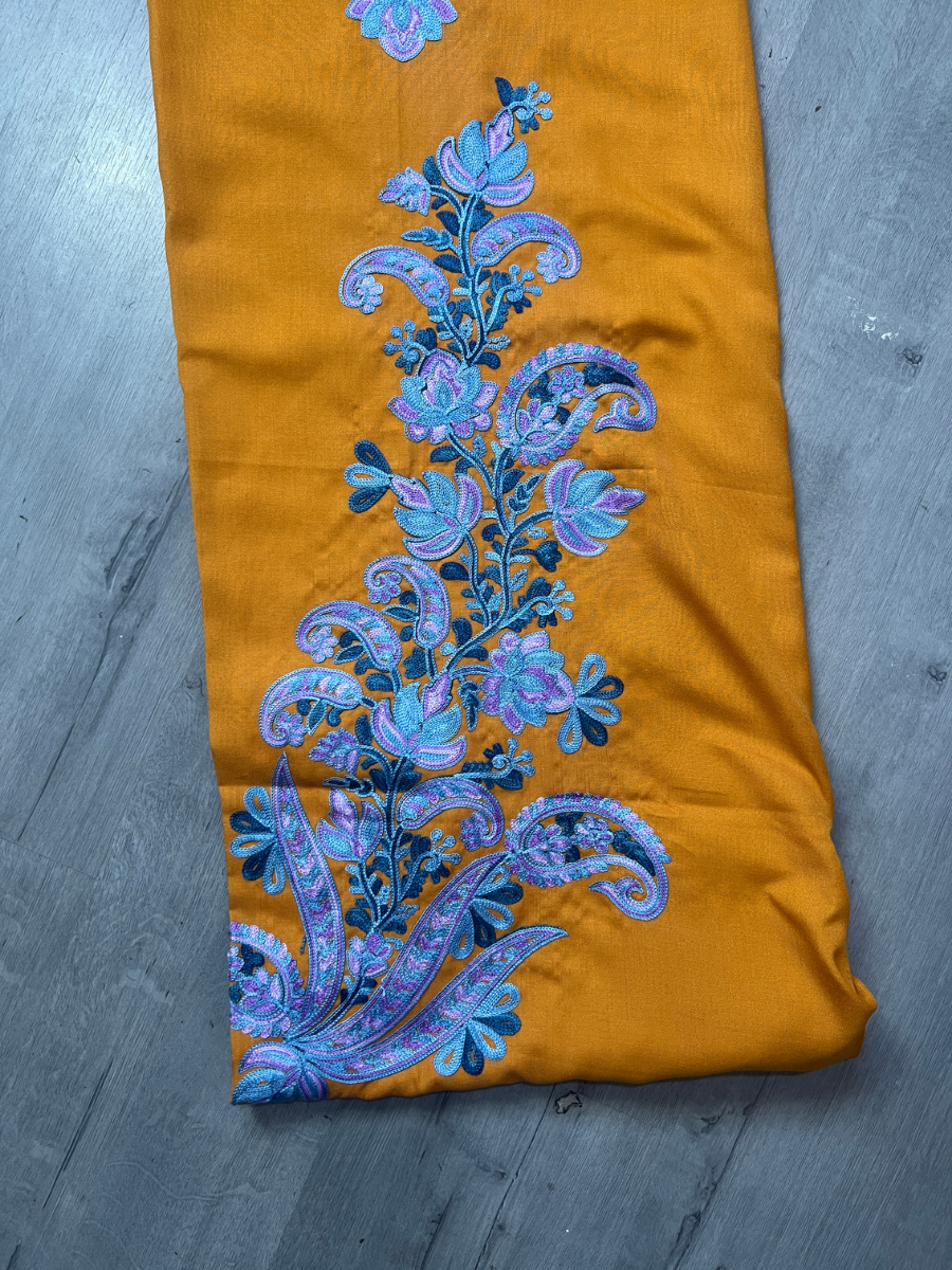 Gul Kashmiri Aari 2 Piece Unstitched Suit | Mustard Yellow